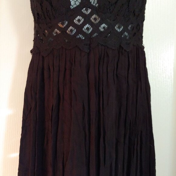 Free People Adella Maxi Slip Dress S Black Boho Crochet Lace Ruffle Tiered S - Picture 5 of 16